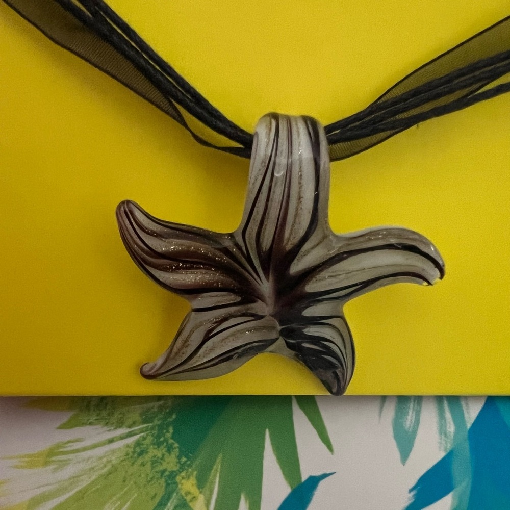 LAKO KULA GLASS starfish necklace with ribbon chain.